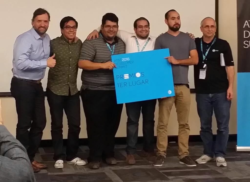 Winning team at the AT&T 2016 Developer Summit holding the 1st place award