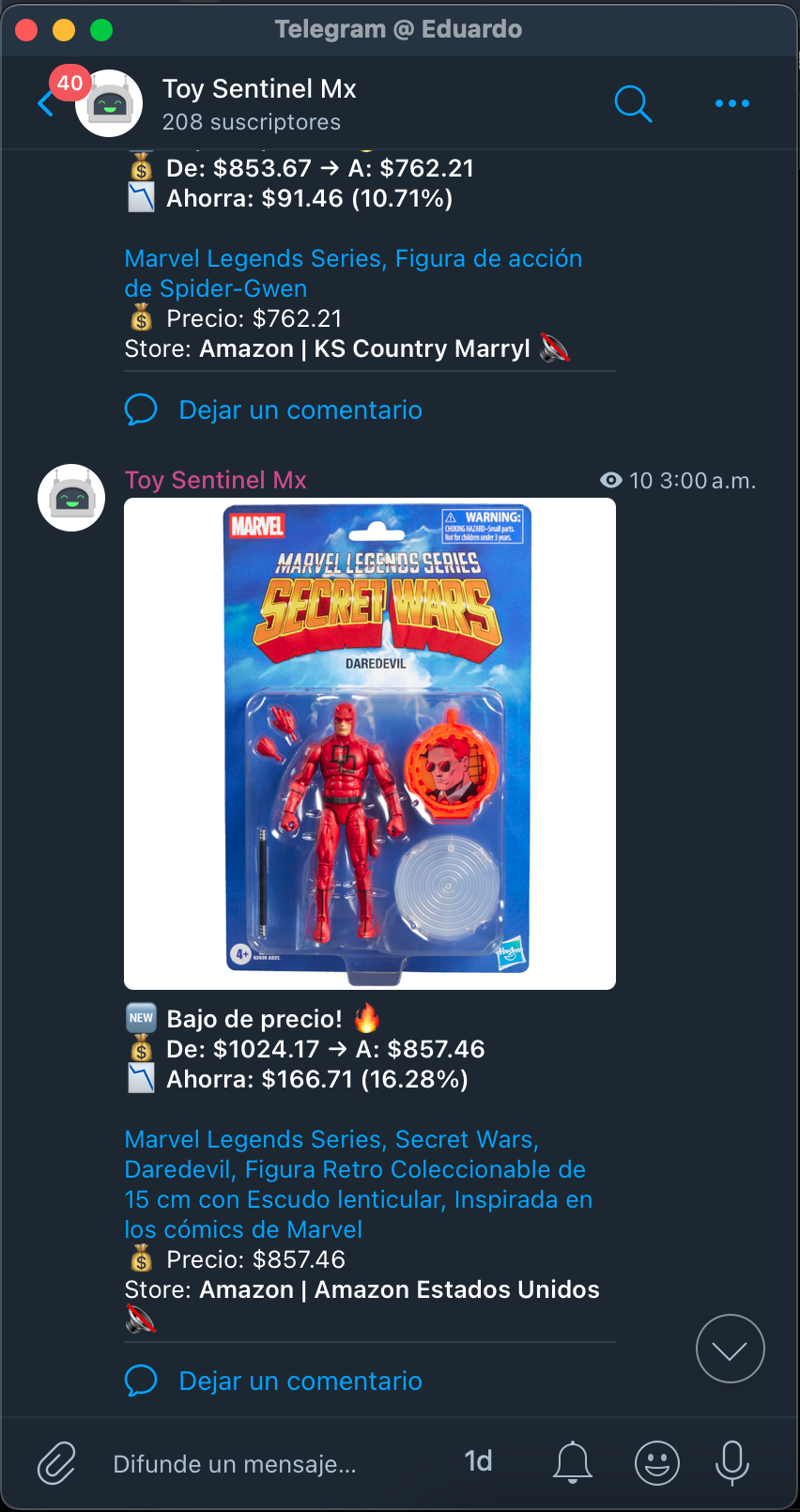 Toy Sentinel Telegram channel notifications